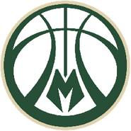 2016-present: A green basketball outlined in beige with "M" on it.