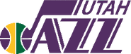 1980-1993: "UTAH JAZZ" in purple, the J is a music note shaped like a basketball.