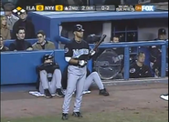 The score banner used during the 2003 World Series; note its thinner appearance than on regular games as well as division series and league championship series games