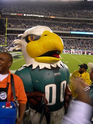 Philadelphia Eagles inflatable mascot Air Swoop pauses to watch the game.