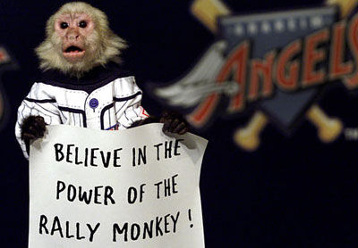 Rally monkey mascot Los Angeles Angels baseball its rally time