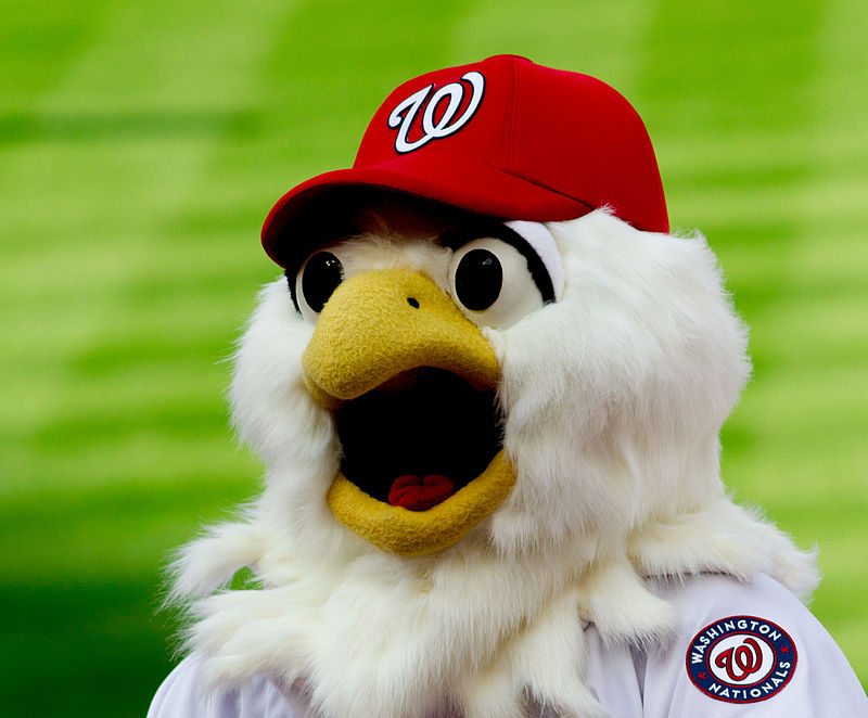 WASHINGTON (May 14, 2019) Screech, the Washington Nationals mascot, shakes  hands with Personnel Specialist 1st Class Angelita Baggoo, Navy Reserve  Sailor of the Year, at Nationals Park in Washington, D.C. - PICRYL 