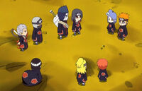 Akatsuki members and Lee+Tenten in disguise.