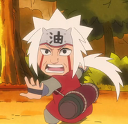 Jiraiya's horned forehead protector with the kanji for "Oil" on it.