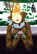 "ManBearPig" on fire and without his helmet.