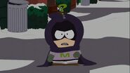Mysterion facing The New Kid in front of The New Kid's house.