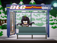 Promotional image of Mysterion standing atop the DLC bus stand in South Park: The Fractured But Whole.