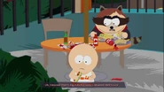 The Coon warning The New Kid on eating the burrito spiked with hot sauce.