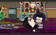 Mysterion confronting one of the Vampire Kids in the video arcade section of Casa Bonita.