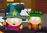 Kyle and Cartman leading the siege on Clyde's fortress.