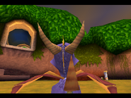 In the earliest demo, the access to the end is higher than usual. With this in place, Spyro can't glide onto it and head to the other side of the level that way.