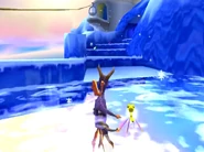 Spyro skating on the ice.