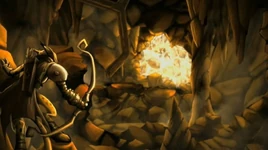 Hunter of Avalar discovering the Time Crystal that contained Spyro, Cynder and Sparx