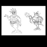 Concept art of a Mer-Gnorc and Ineptune in Spyro: A Hero's Tail