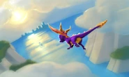 Concept art of Spyro flying over the sea on his way to Dante's Freezer