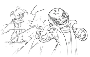 Glumshanks watching his master cast a spell upon the Skylanders.