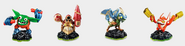 The main Tech Skylanders (Boomer, Drill Sergeant, Drobot, and Trigger Happy)