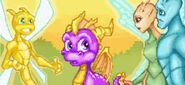 Flash and Nina with Spyro and Sparx in the Gamboy Advance version of A New Beginning