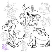 Spyro Reignited Trilogy concept art of a few baby dragons by ZeoArts