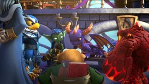 Spyro rests after his battle with Kaos before earning his title as Skylander