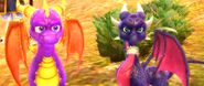 Cynder with Spyro in the Cheetah Village in The Legend of Spyro: Dawn of the Dragon.