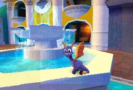 The removed fountain, with balconies seen in the background