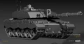 An early render of the FV4034, showing the front of the hull and turret, as well as the main gun.