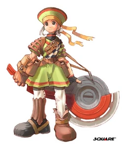 Rue with his weapon, Arc Edge