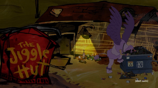 Dan Halen's Griffin digging through the garbage of The Jiggle Hut.png
