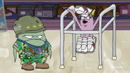 Early and Granny in Ballmart, with Granny wearing shoes on her feet, head, and tentacle