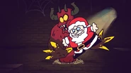Moloch being attacked by Santa Claus (Christmas).