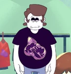 Rick wearing merch for an advertisment video.