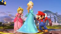 Rosalina's height compared to Peach and Mario.