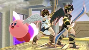 Dark Pit alongside with Pit and Kirby.