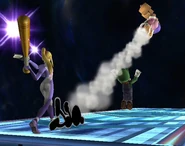 Zero Suit Samus KO the Ice Climbers with the bat.