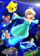 Artwork with Mario, Fox and Wii Fit Trainer.