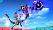 Mewtwo using his Forward Throw on Luigi.