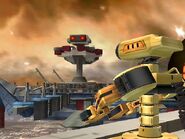 R.O.B. looking at the giant R.O.B. in Super Smash Bros. Brawl