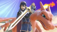 Smash Bros Lucina 6.jpg (170 KB) Lucina taunting with Charizard on Skyworld