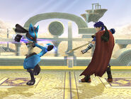 When Double Team is used, Lucario adopts a defensive stance.