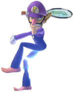 Waluigi swinging his racket