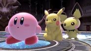 Pichu along with Pikachu and Kirby in the Kalos Pokémon League stage.