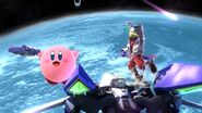 Kirby taunting with Falco in the Orbital Gate Assault stage.