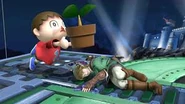 The Villager dropping a plant on Link.