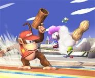 Diddy Kong using the Peanut Popgun.