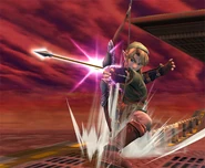 Link firing an arrow in Super Smash Bros. Brawl.
