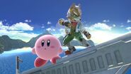 Fox along with Kirby on the Corneria stage.