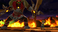 Toon Link with Beast Ganon on Beast Ganon's battleground.