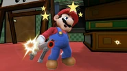 Mario feeling dizzy while holding a Super Scope.