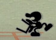 Mr. Game & Watch is holding the bucket.